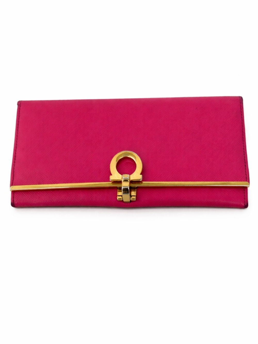 Salvatore Ferragamo Pink Wallet Clutch Gold Hardware Leather Foldover